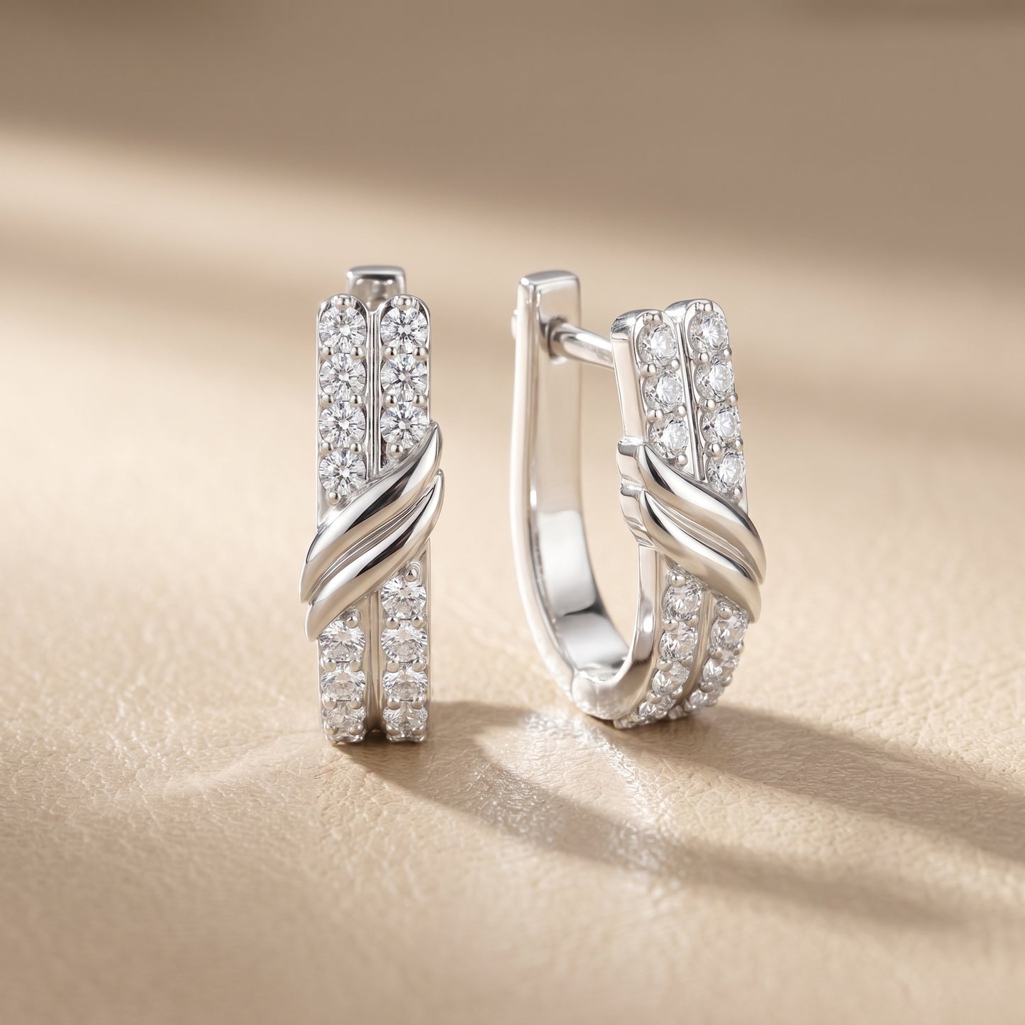 Round Cut Lab Grown Diamond Hoop Earrings in Platinum
