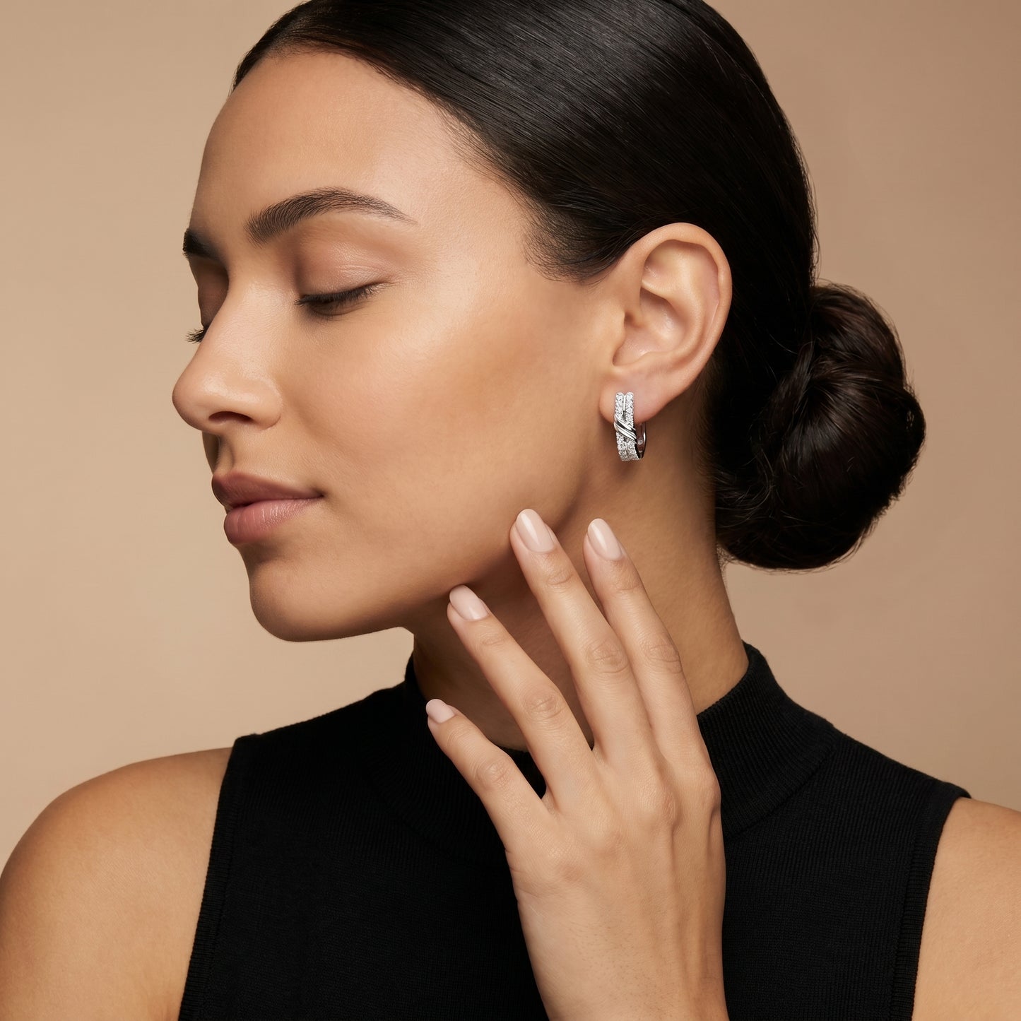 Round Cut Lab Grown Diamond Hoop Earrings in Platinum
