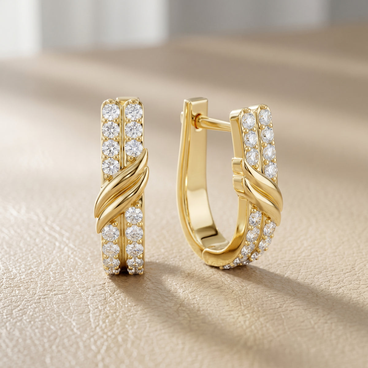 Round Cut Lab Grown Diamond Hoop Earrings in Yellow Gold