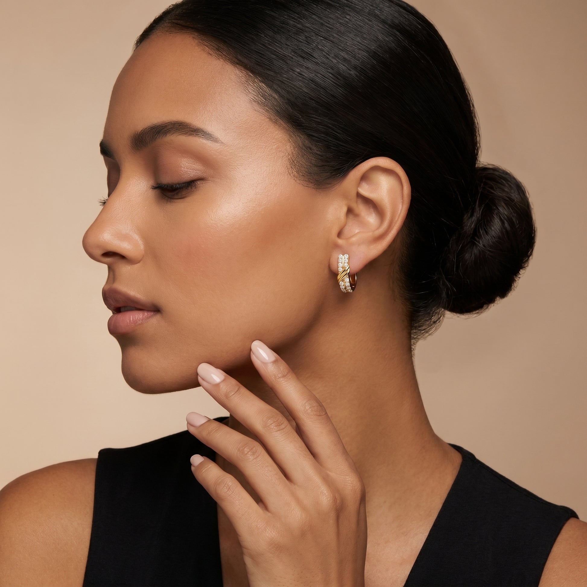Round Cut Lab Grown Diamond Hoop Earrings in Yellow Gold