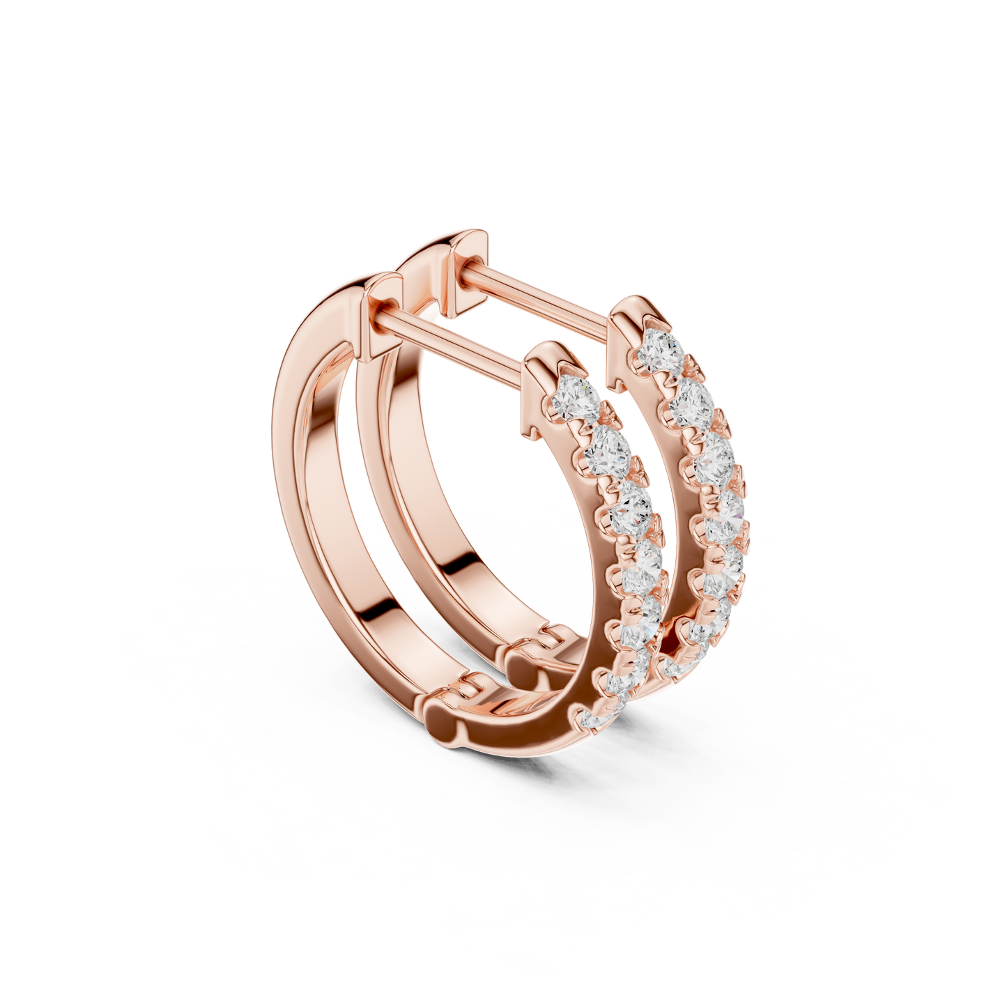 Round Cut Lab Grown Diamond Hoop Earrings in Rose Gold