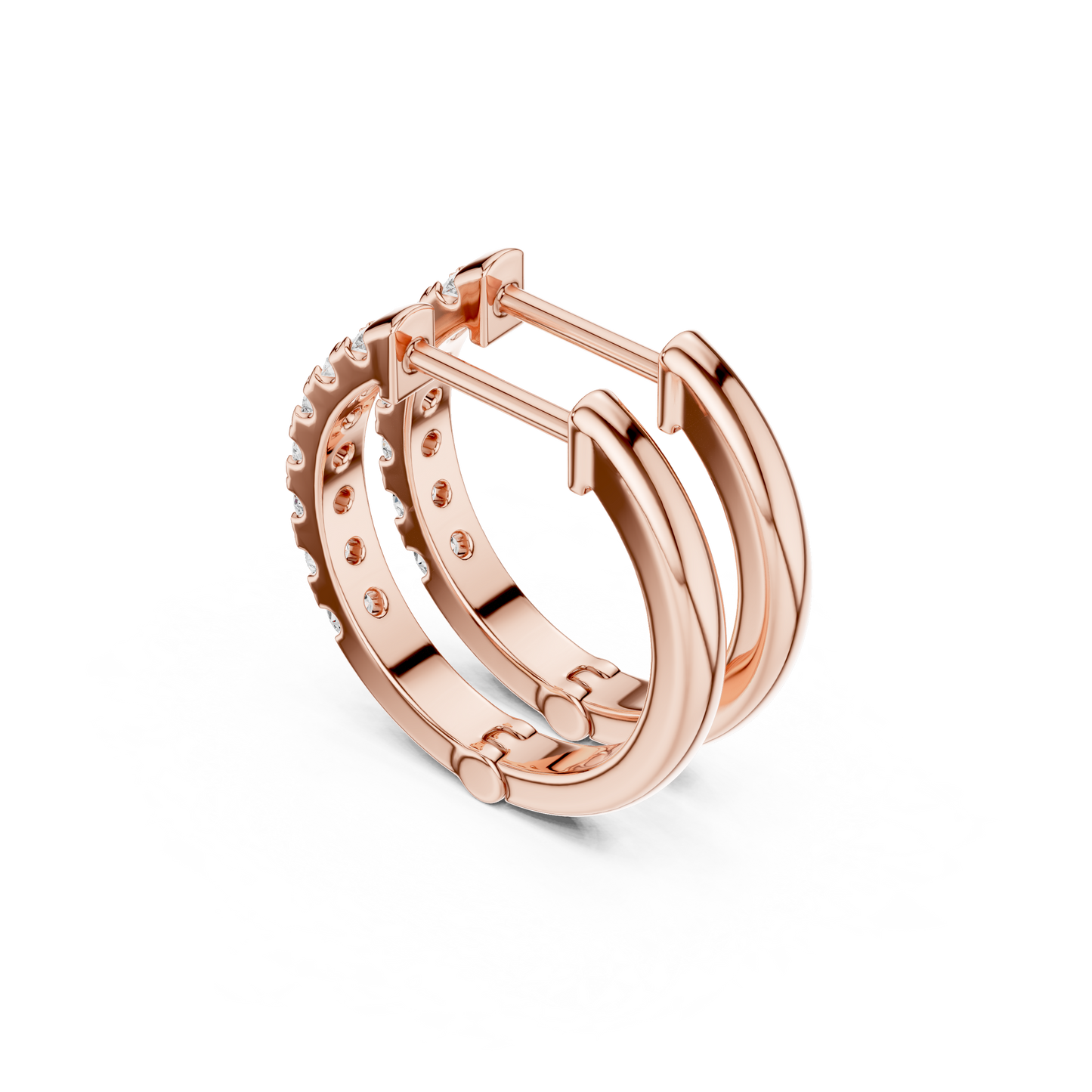 Round Cut Lab Grown Diamond Hoop Earrings in Rose Gold