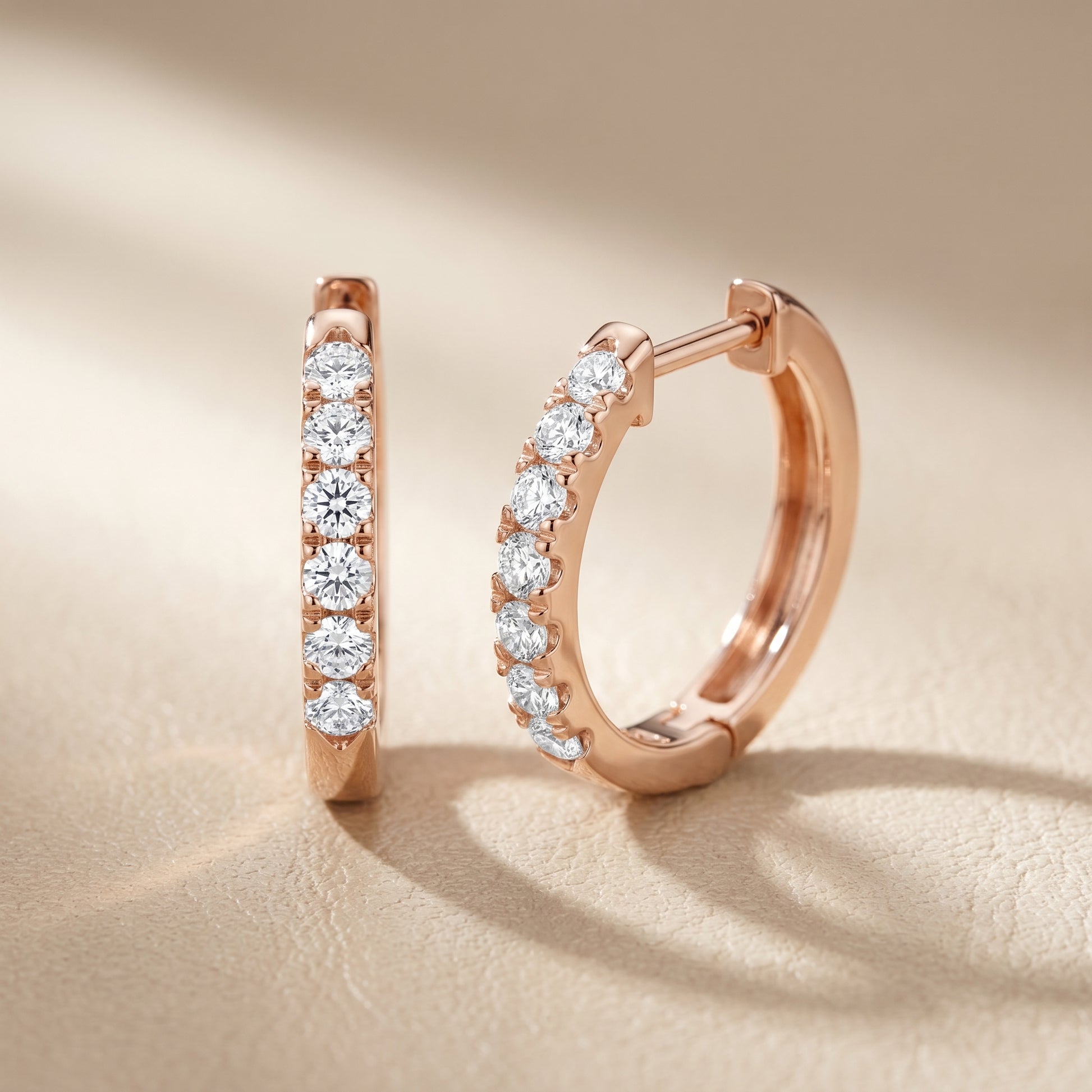 Round Cut Lab Grown Diamond Hoop Earrings in Rose Gold