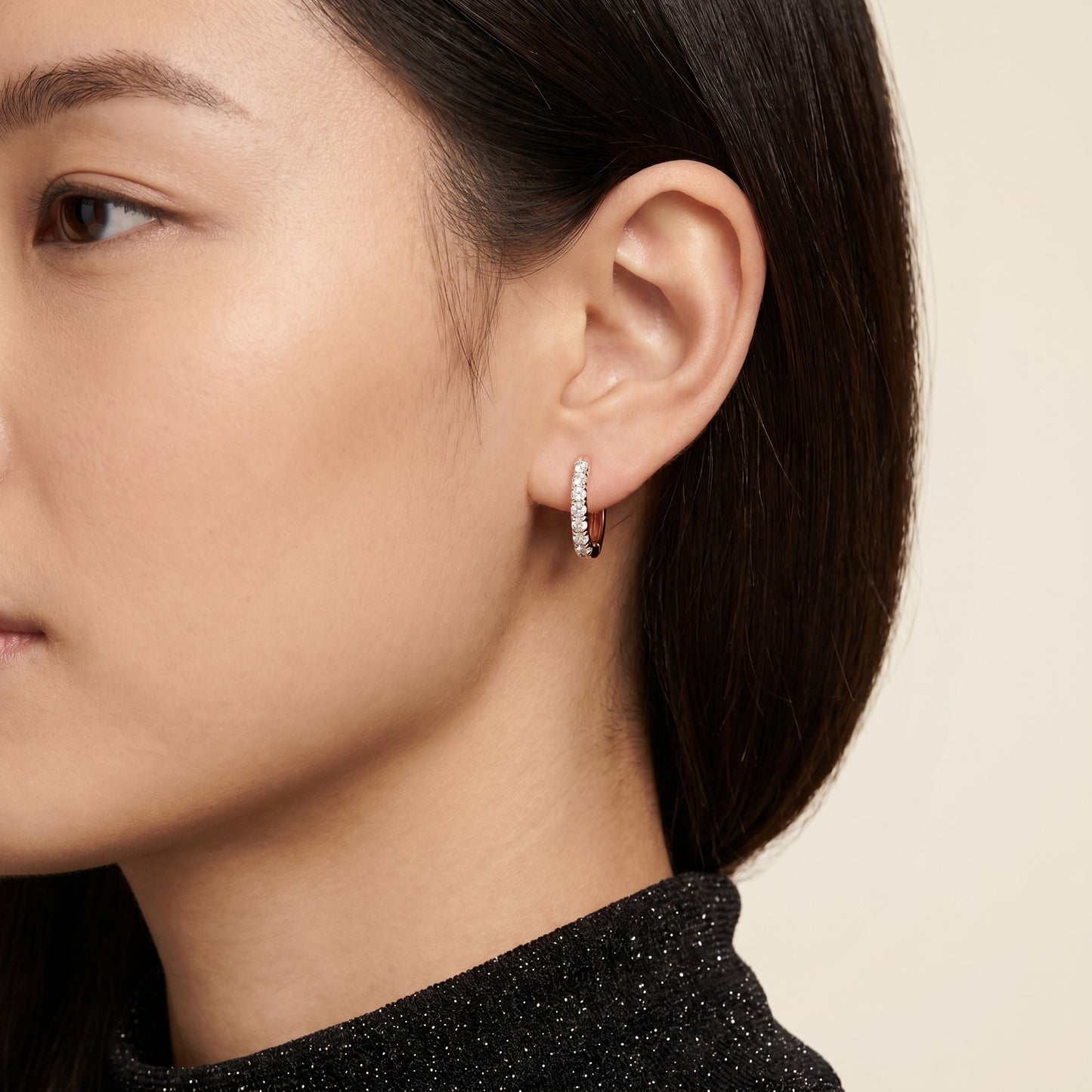 Round Cut Lab Grown Diamond Hoop Earrings in Rose Gold