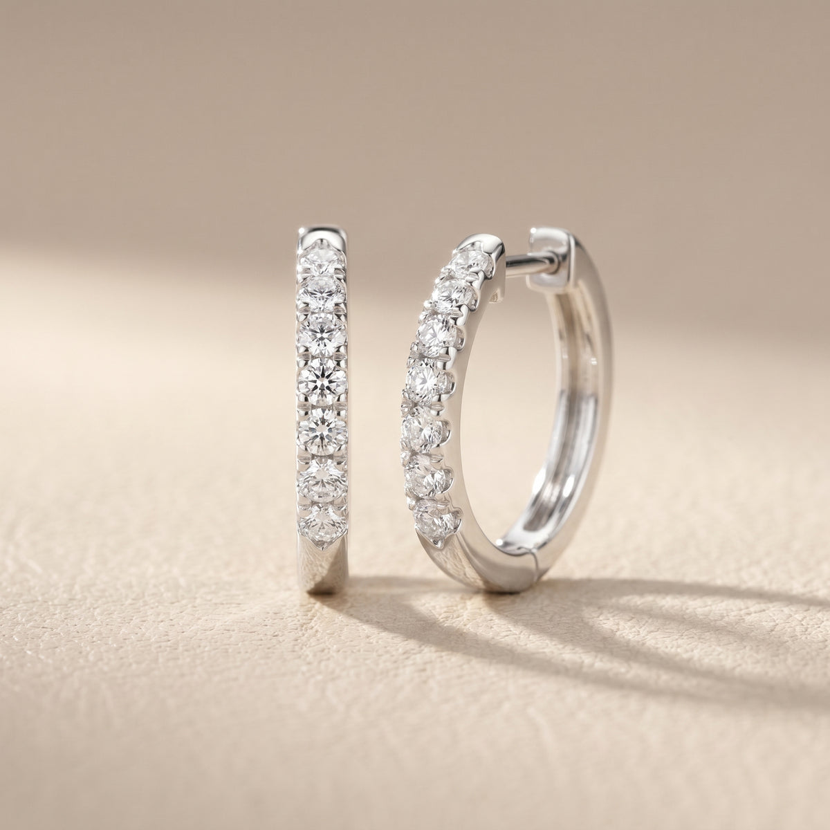 Round Cut Lab Grown Diamond Hoop Earrings in White Gold