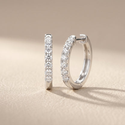 Round Cut Lab Grown Diamond Hoop Earrings in Silver