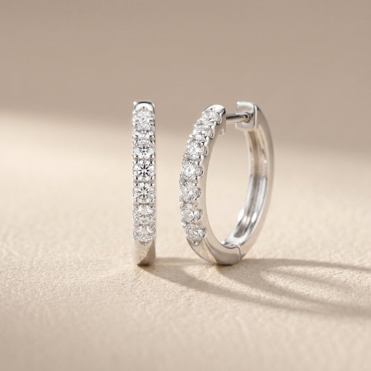 Round Cut Lab Grown Diamond Hoop Earrings in Silver