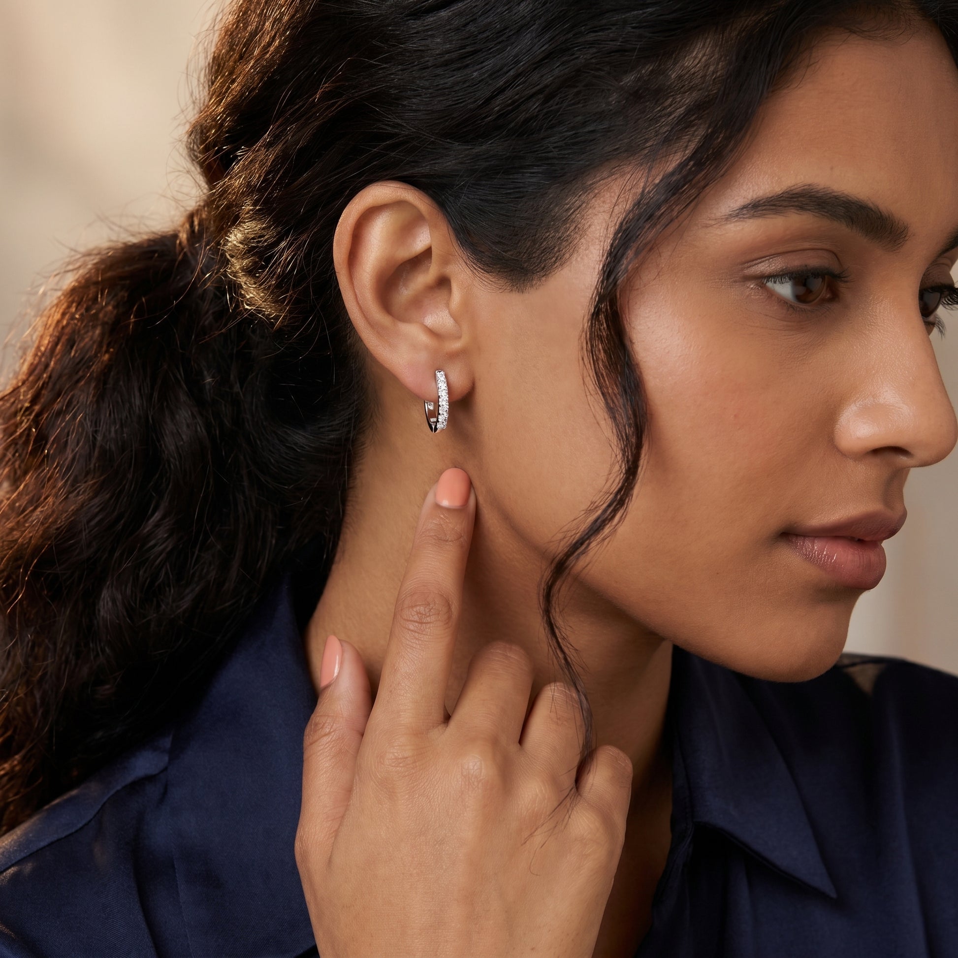 Round Cut Lab Grown Diamond Hoop Earrings in Platinum