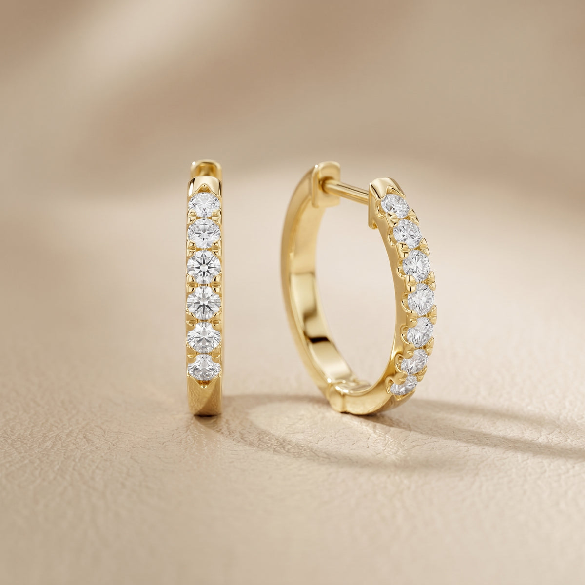 Round Cut Lab Grown Diamond Hoop Earrings in Yellow Gold