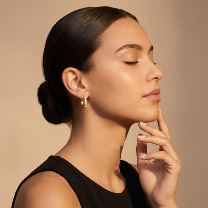 Round Cut Lab Grown Diamond Hoop Earrings in Yellow Gold