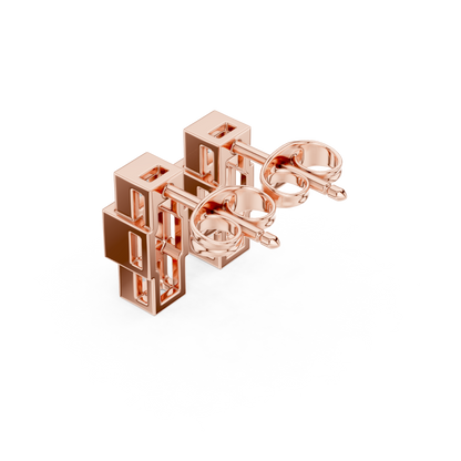 Crest Three-Stone Princess Cut Lab Grown Diamond Stud Earrings in Rose Gold