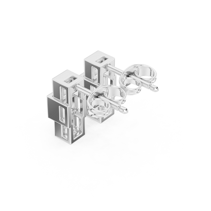 Crest Three-Stone Princess Cut Lab Grown Diamond Stud Earrings in Platinum