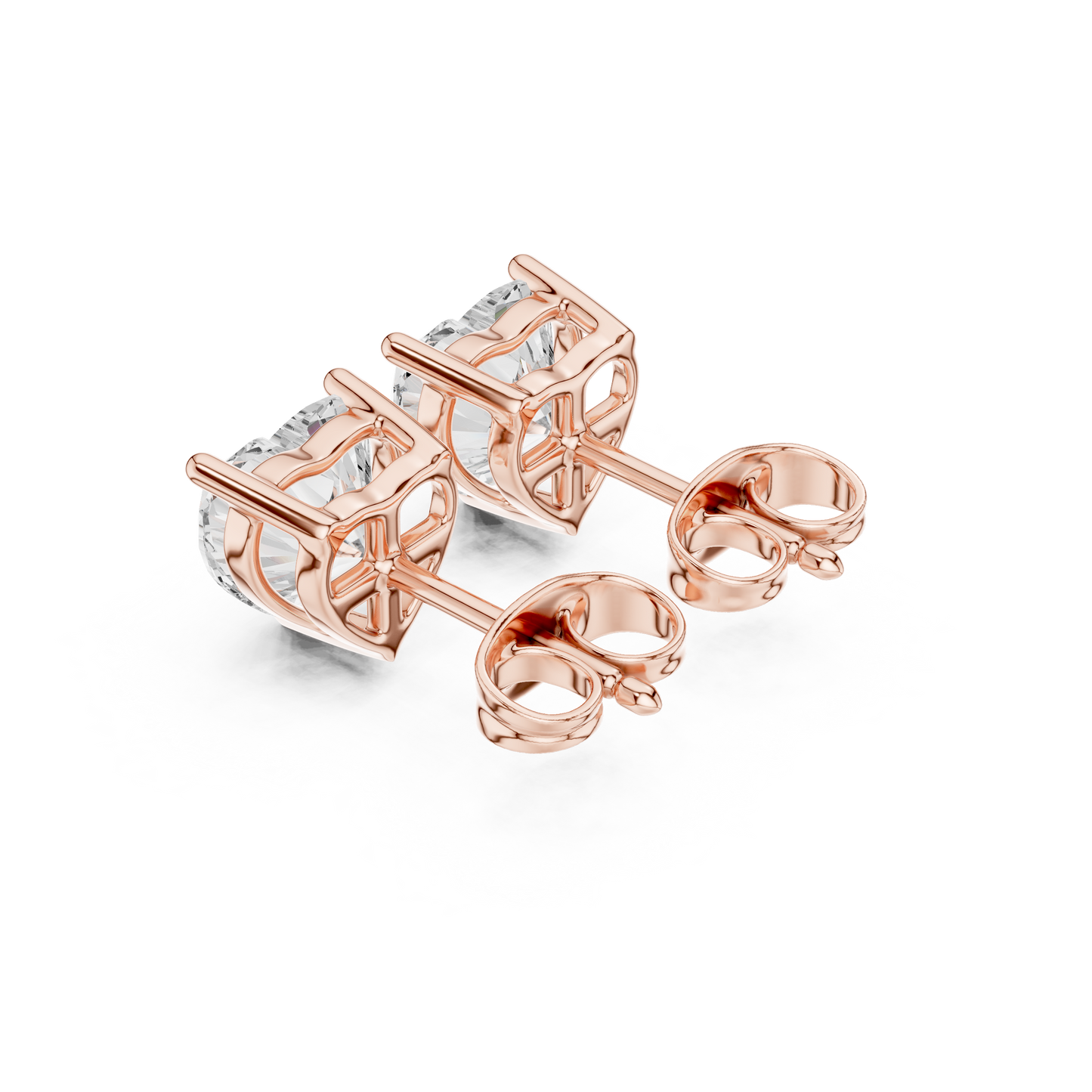 Heart Cut Lab Grown Diamond Stud Earrings in Rose Gold