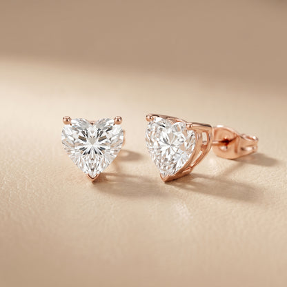 Heart Cut Lab Grown Diamond Stud Earrings in Rose Gold