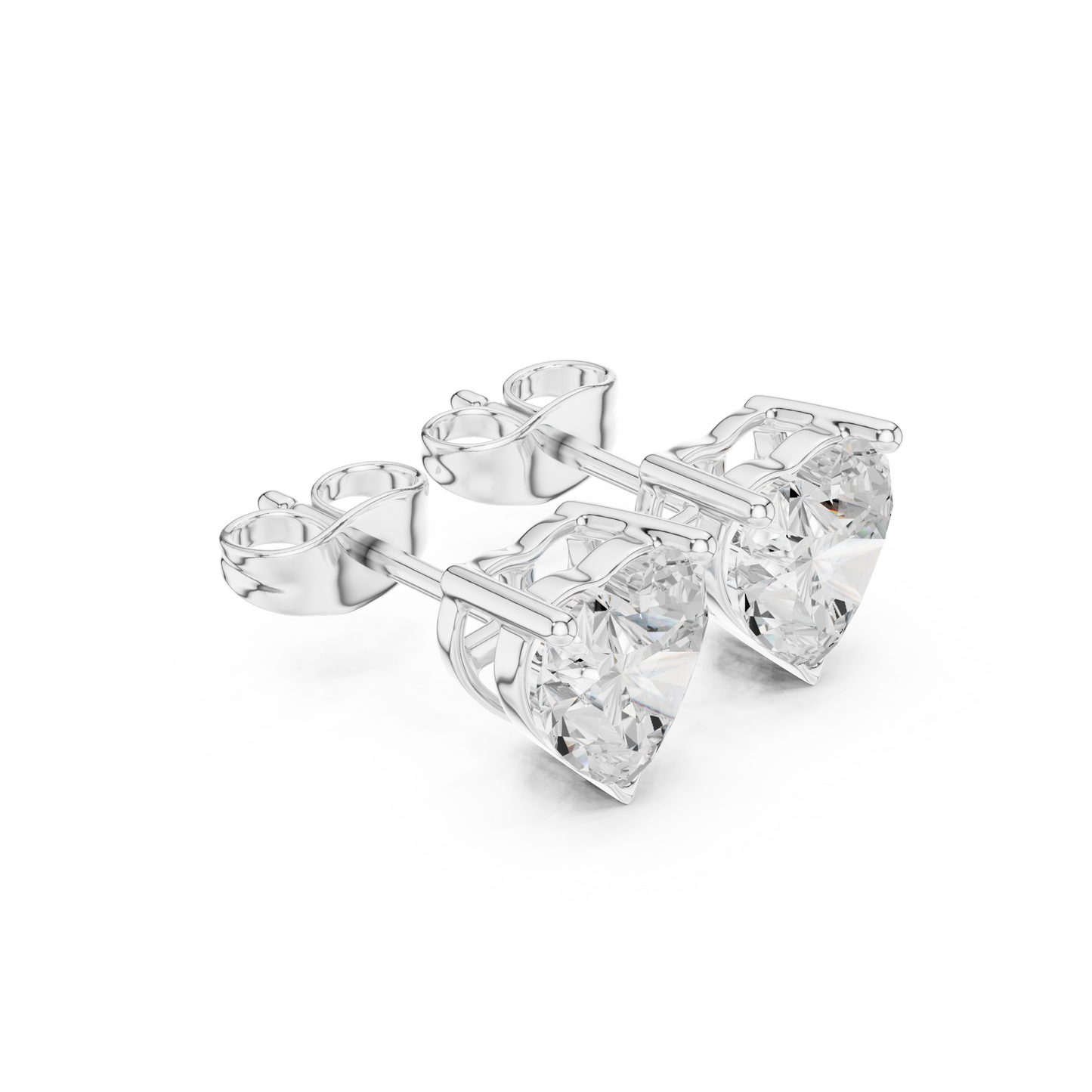 Heart Cut Lab Grown Diamond Stud Earrings in Silver