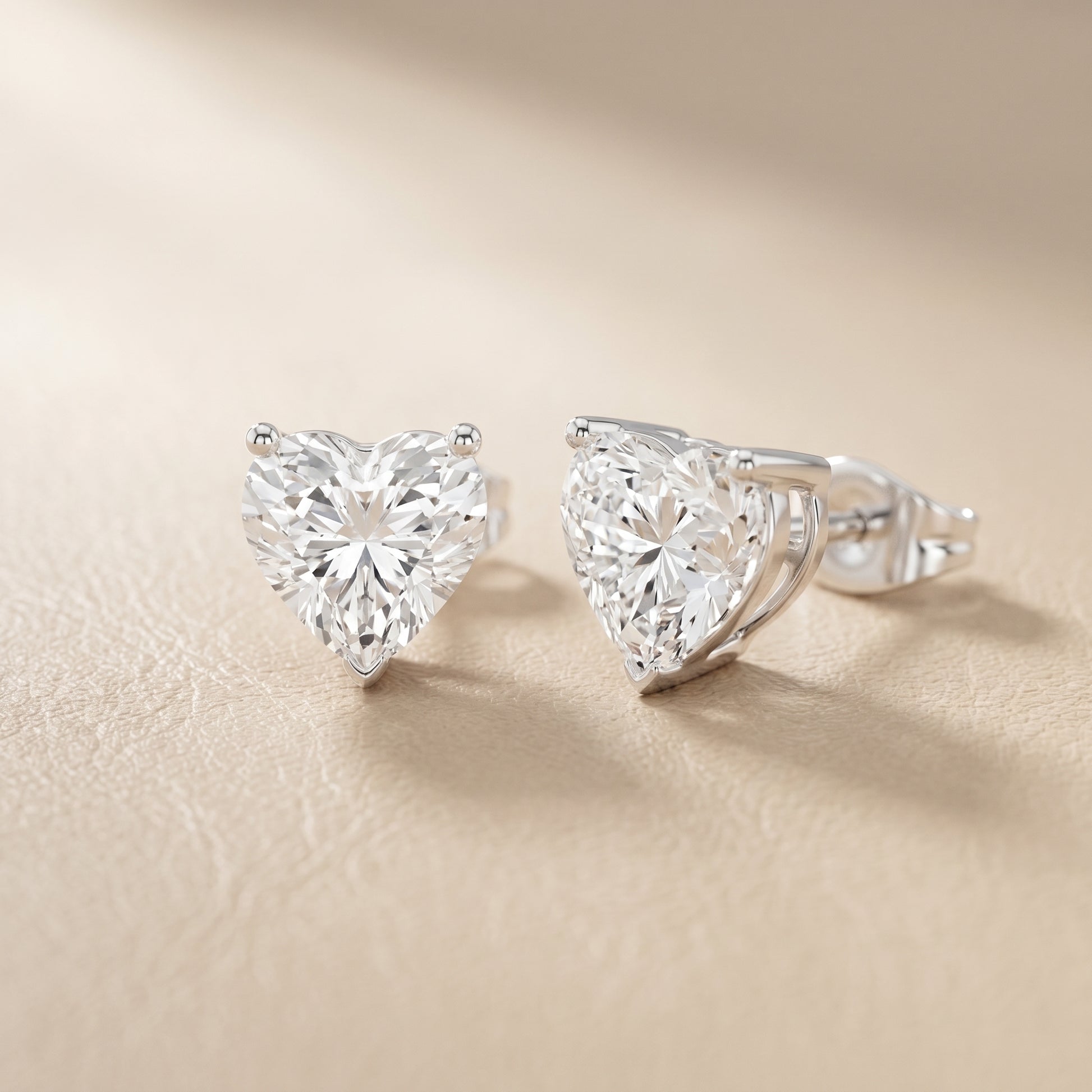 Heart Cut Lab Grown Diamond Stud Earrings in Silver