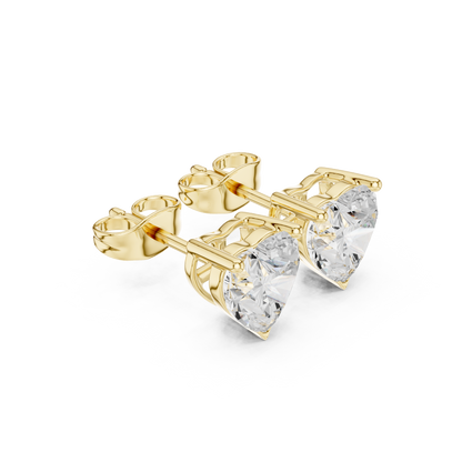 Heart Cut Lab Grown Diamond Stud Earrings in Yellow Gold