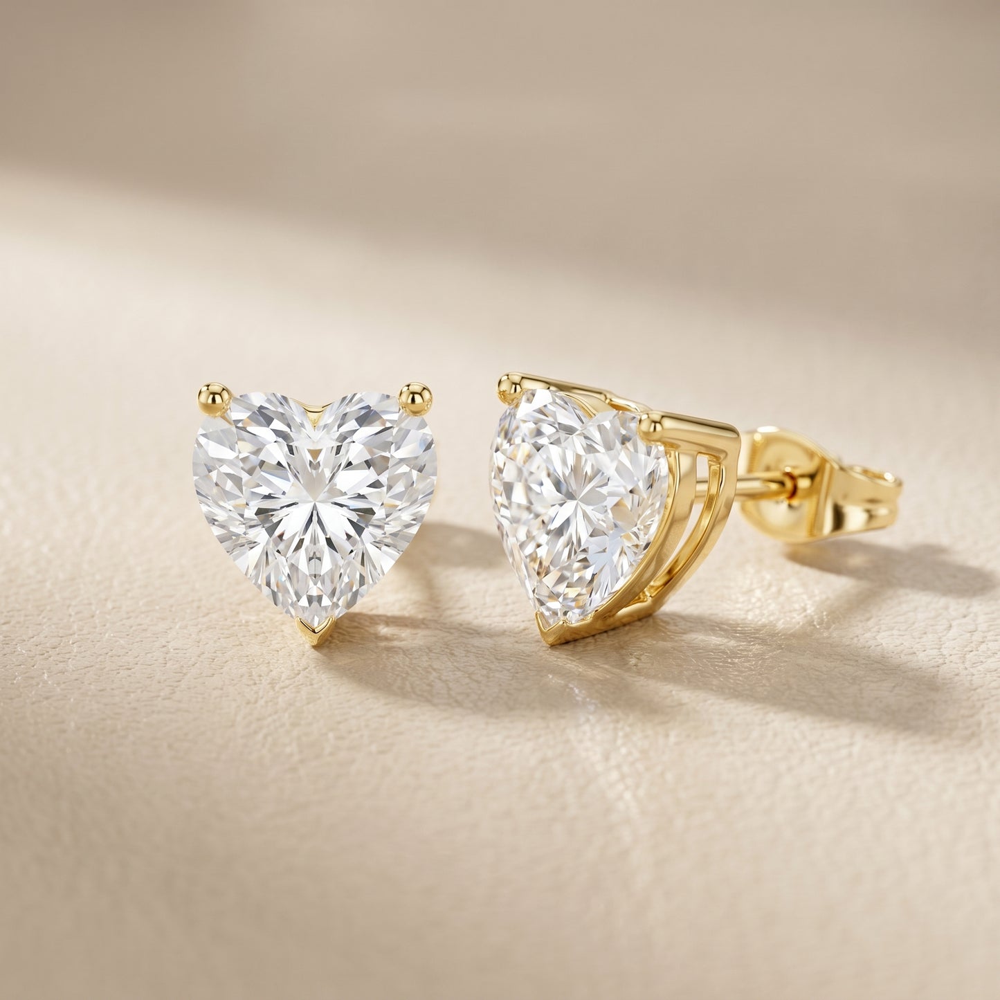Heart Cut Lab Grown Diamond Stud Earrings in Yellow Gold