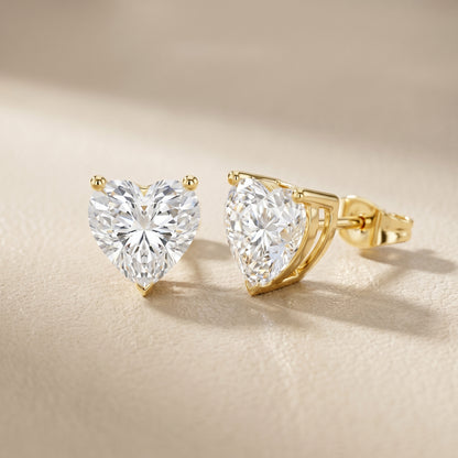 Heart Cut Lab Grown Diamond Stud Earrings in Yellow Gold