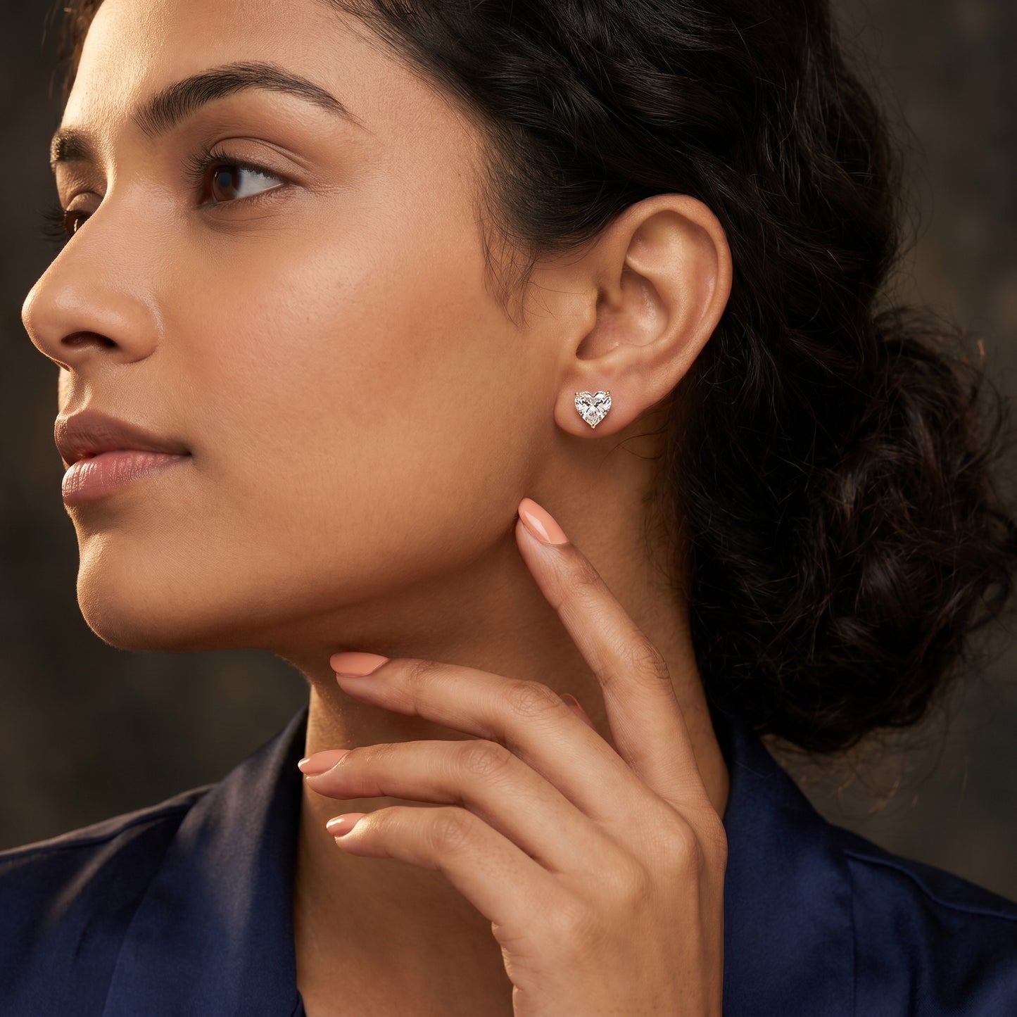 Heart Cut Lab Grown Diamond Stud Earrings in Yellow Gold