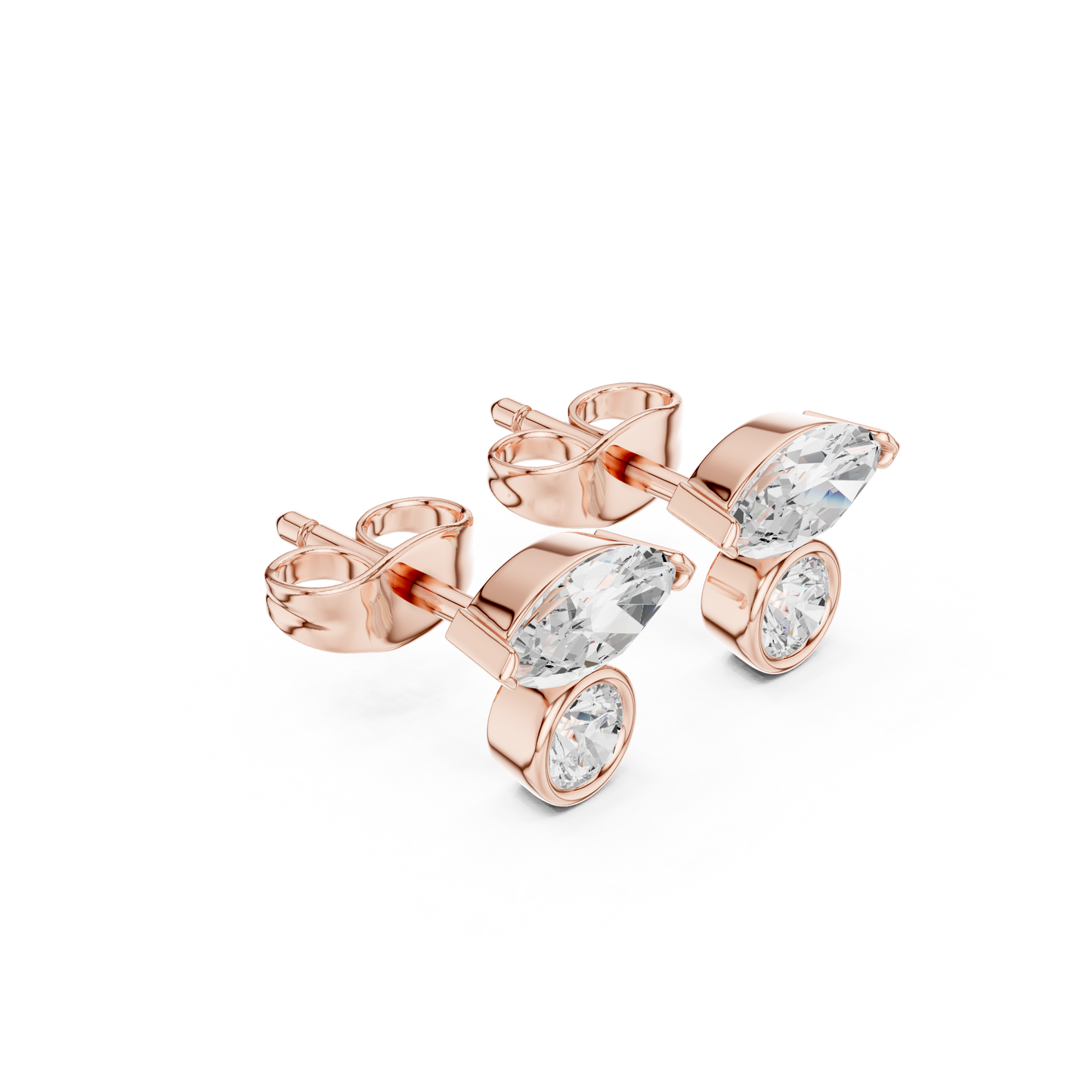 Marquise Round Cut Lab Grown Diamond Stud Earrings in Rose Gold