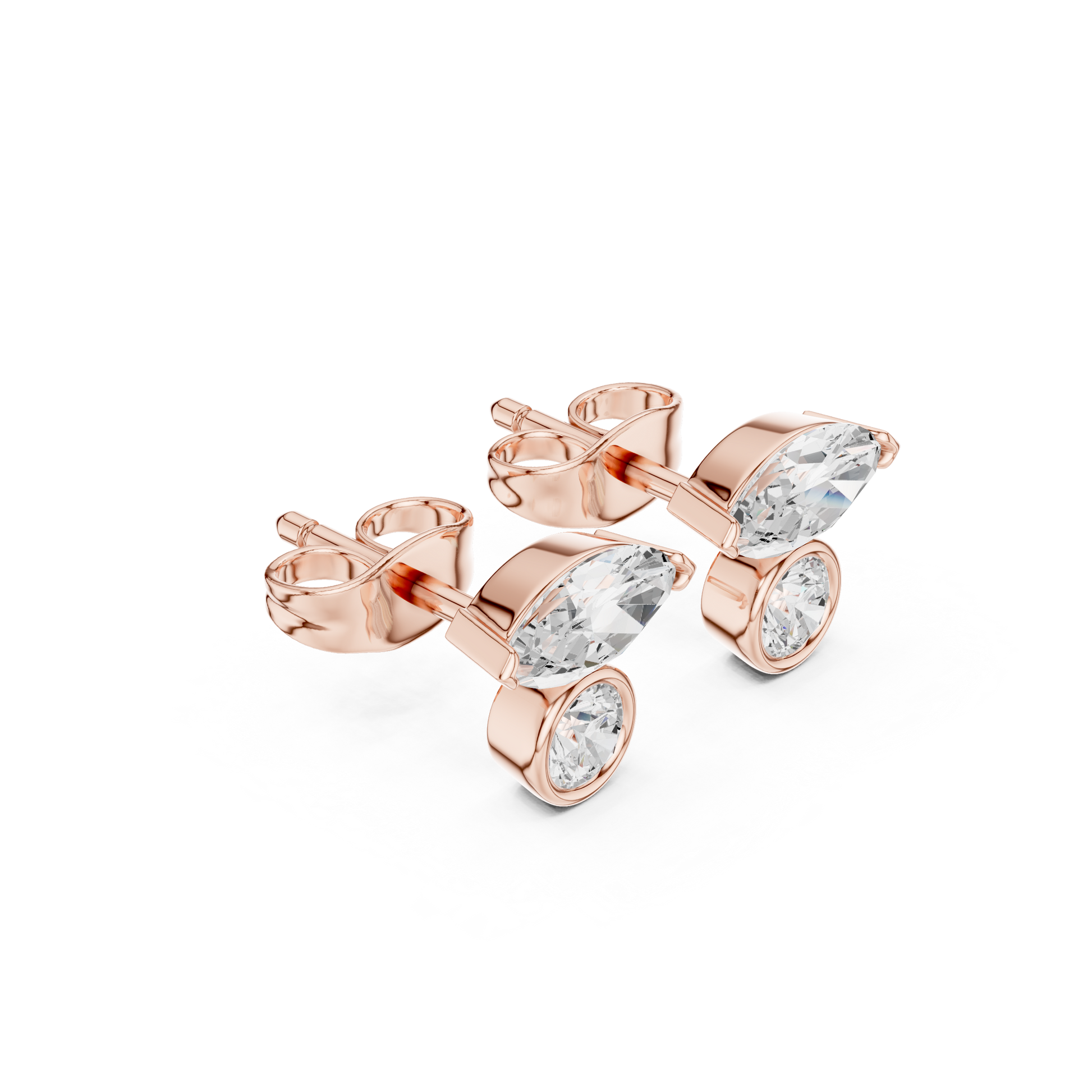 Marquise Round Cut Lab Grown Diamond Stud Earrings in Rose Gold