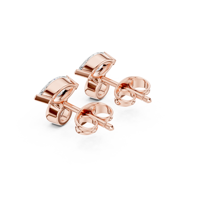 Marquise Round Cut Lab Grown Diamond Stud Earrings in Rose Gold