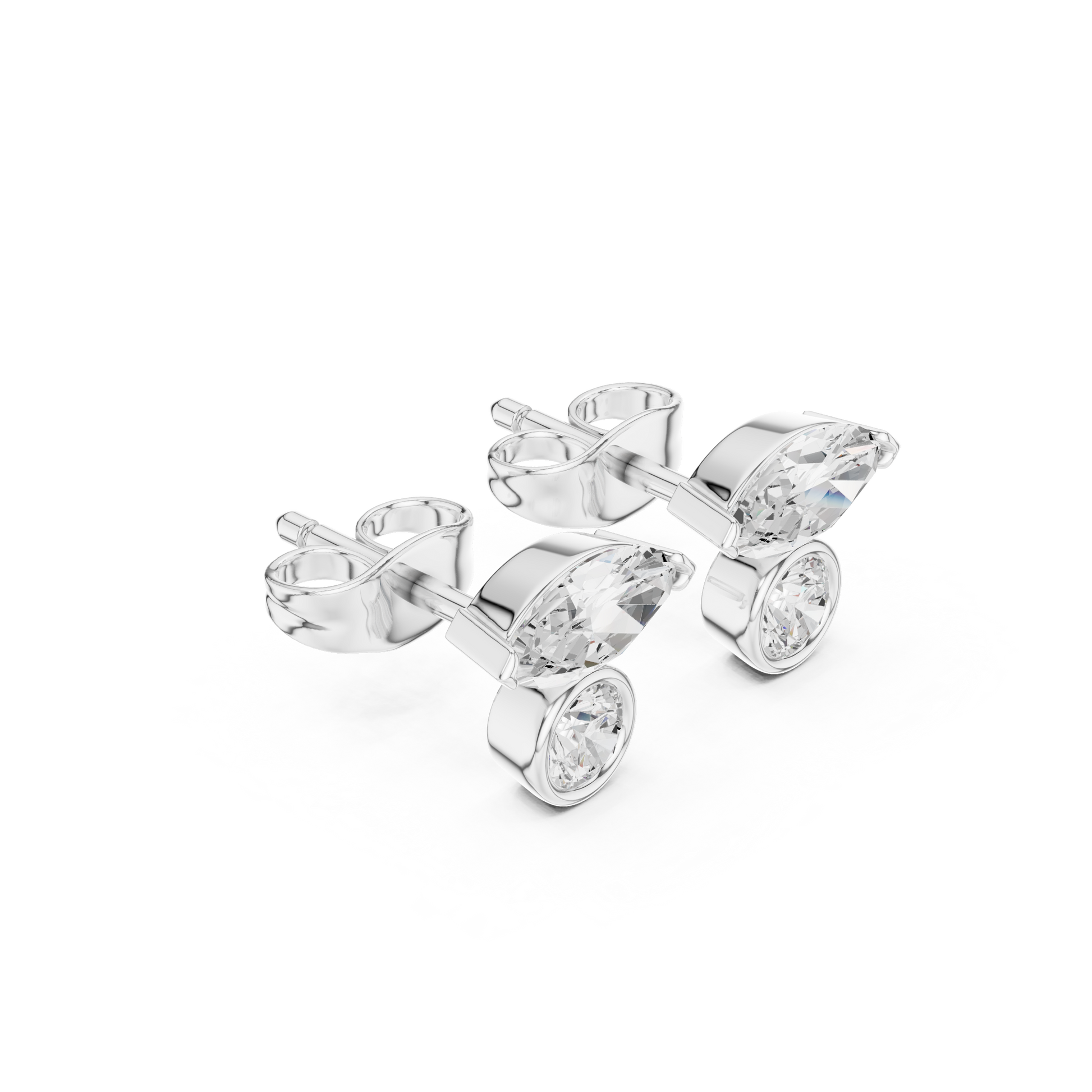 Marquise Round Cut Lab Grown Diamond Stud Earrings in Silver