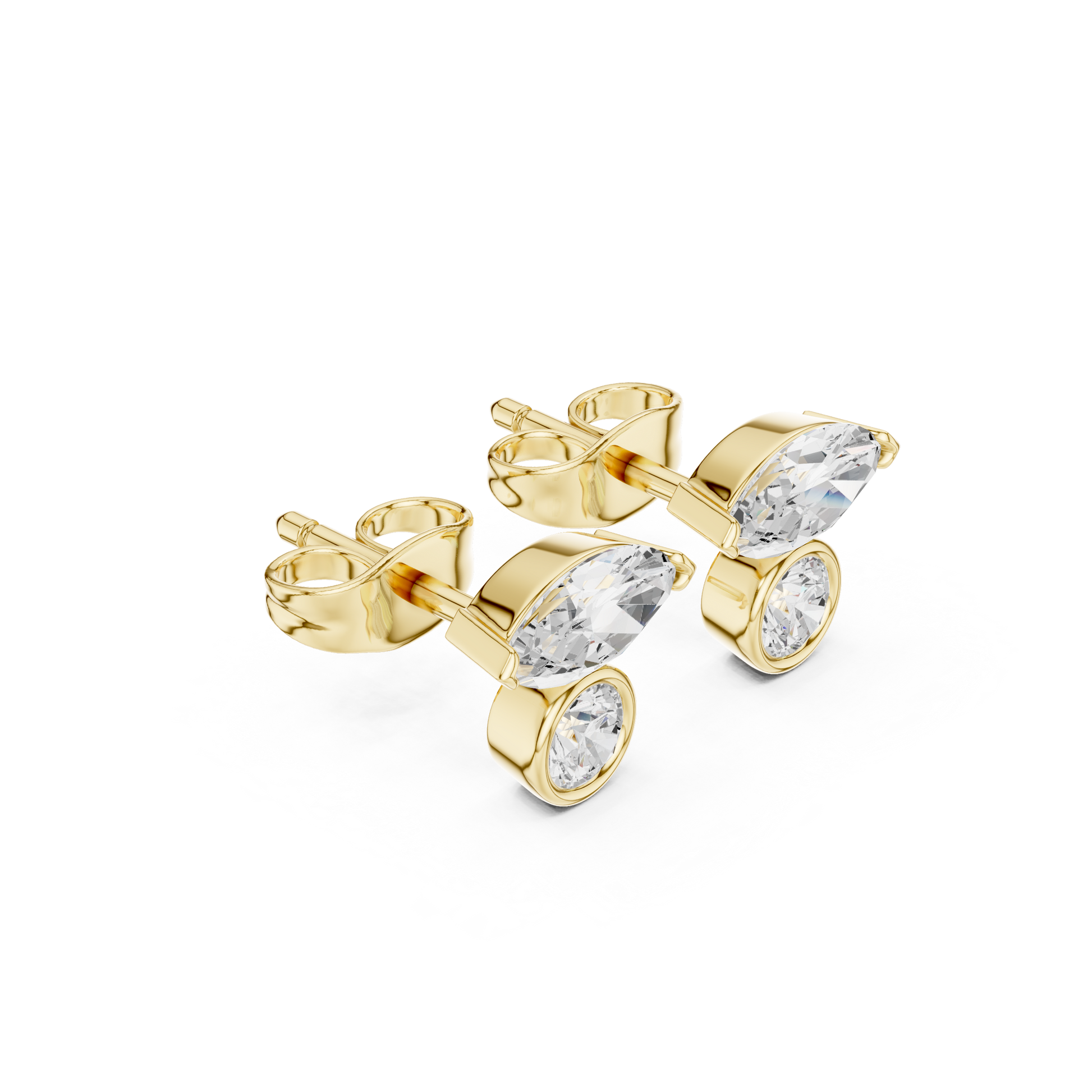 Marquise Round Cut Lab Grown Diamond Stud Earrings in Yellow Gold