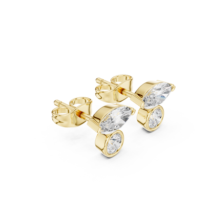 Marquise Round Cut Lab Grown Diamond Stud Earrings in Yellow Gold