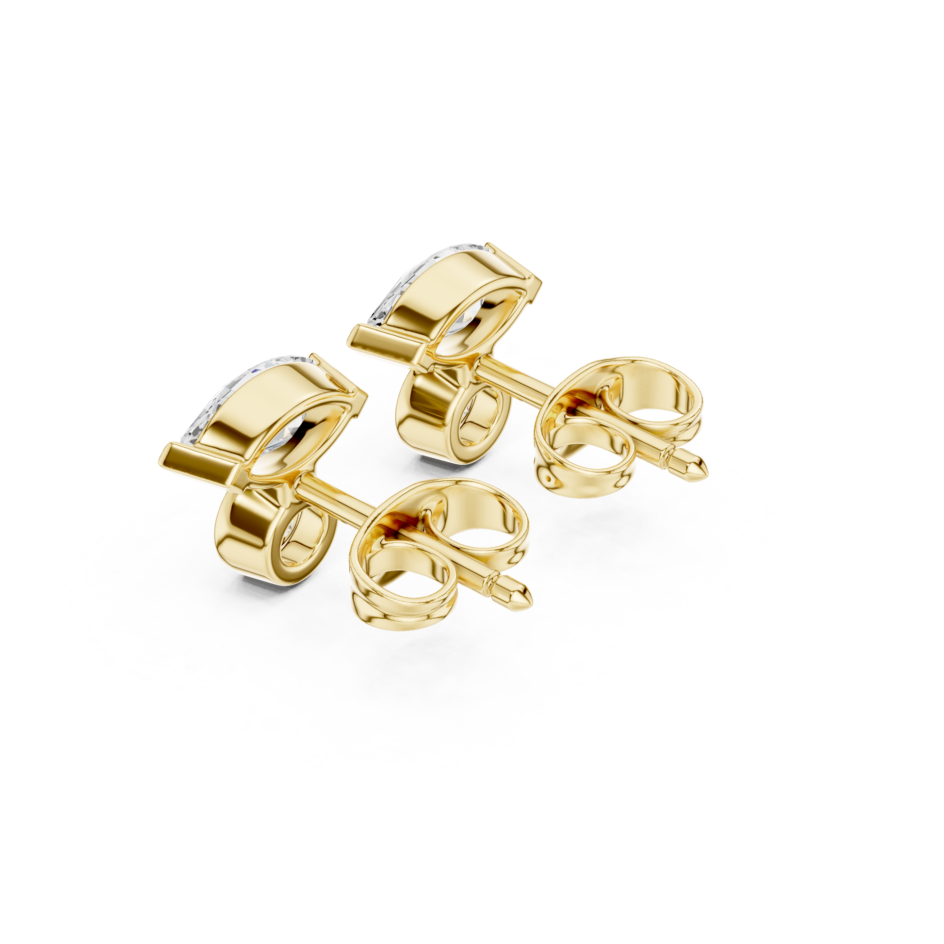 Marquise Round Cut Lab Grown Diamond Stud Earrings in Yellow Gold