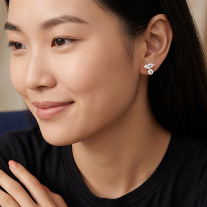 Marquise Round Cut Lab Grown Diamond Stud Earrings in Yellow Gold