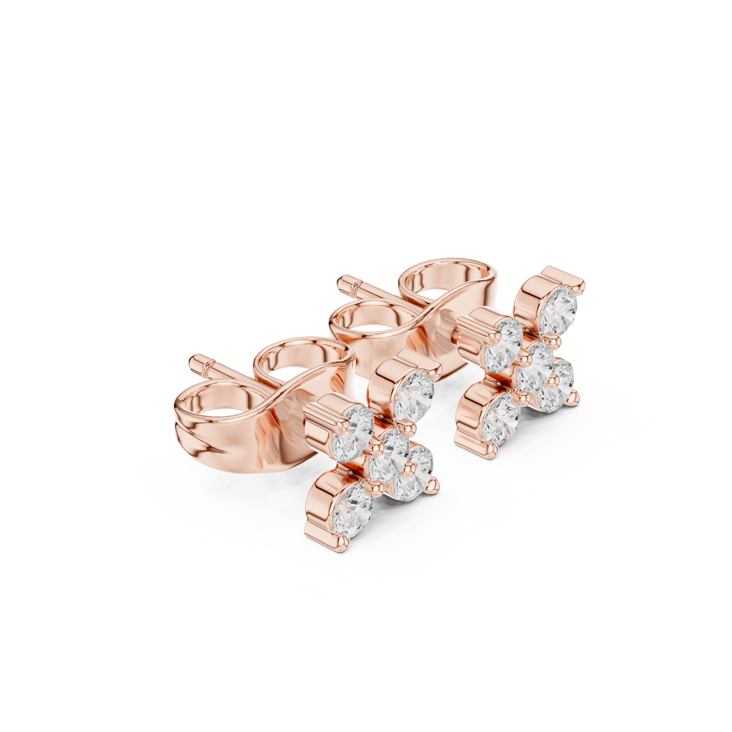 Round Cut Lab Grown Diamond Stud Earrings in Rose Gold