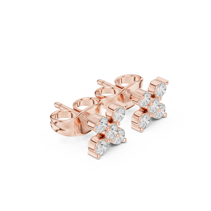 Round Cut Lab Grown Diamond Stud Earrings in Rose Gold
