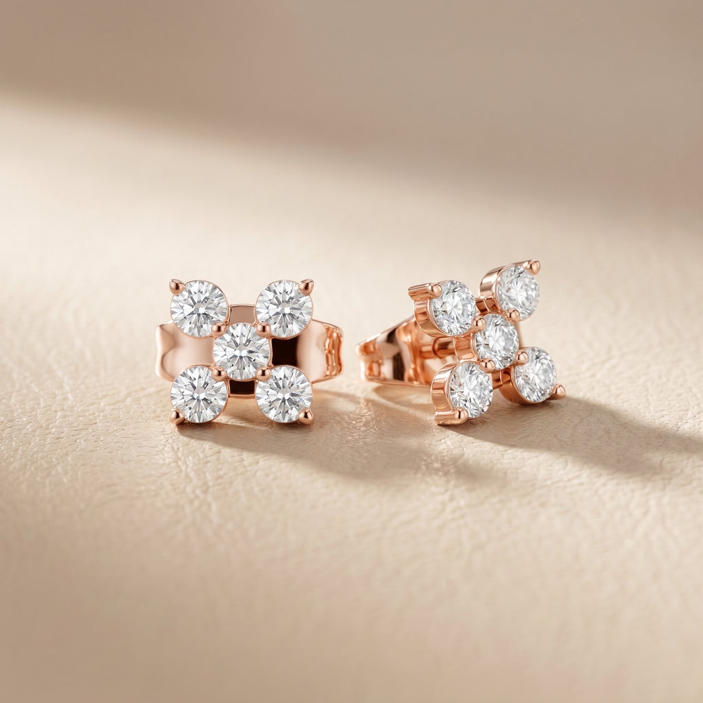 Round Cut Lab Grown Diamond Stud Earrings in Rose Gold