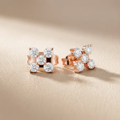 Round Cut Lab Grown Diamond Stud Earrings in Rose Gold