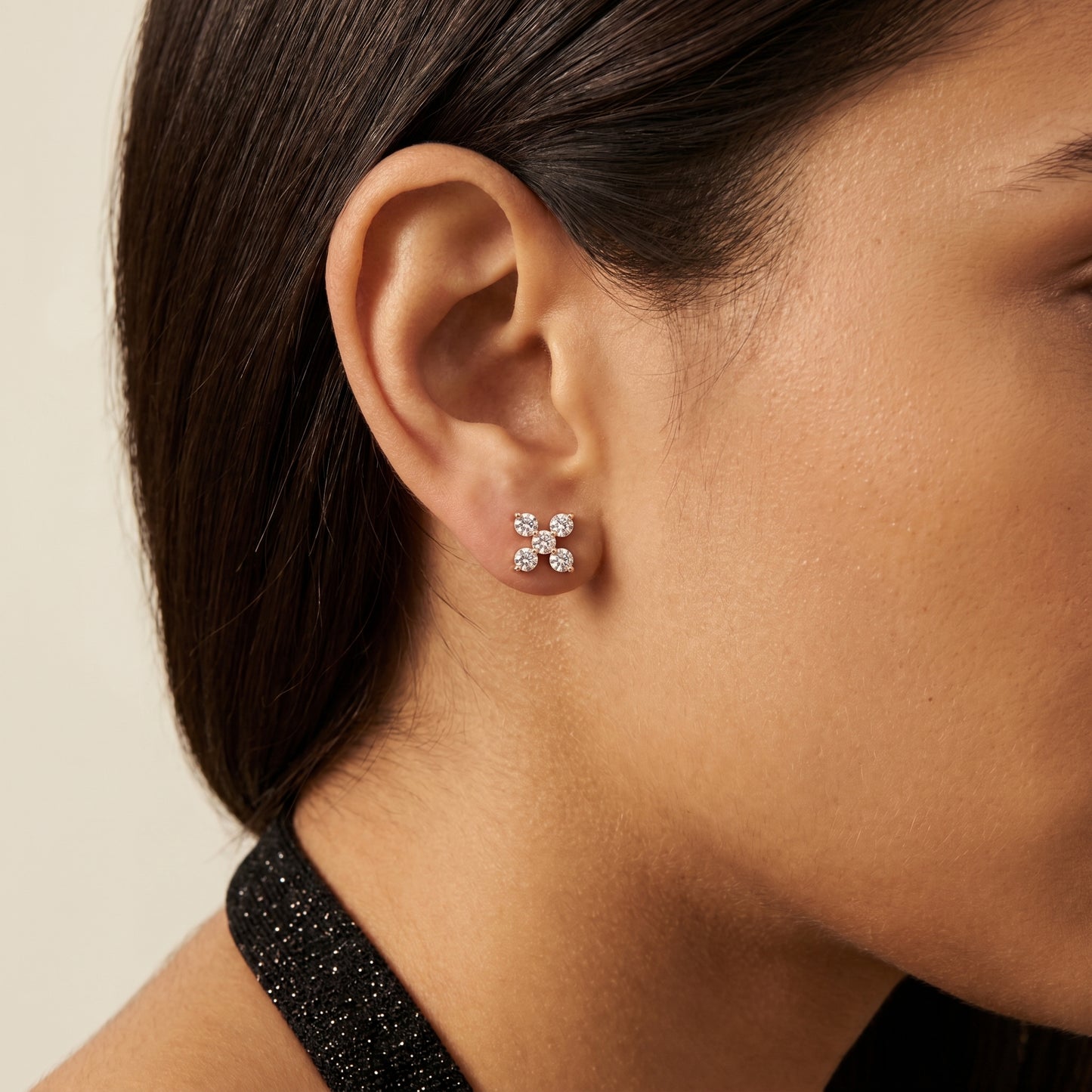 Round Cut Lab Grown Diamond Stud Earrings in Rose Gold