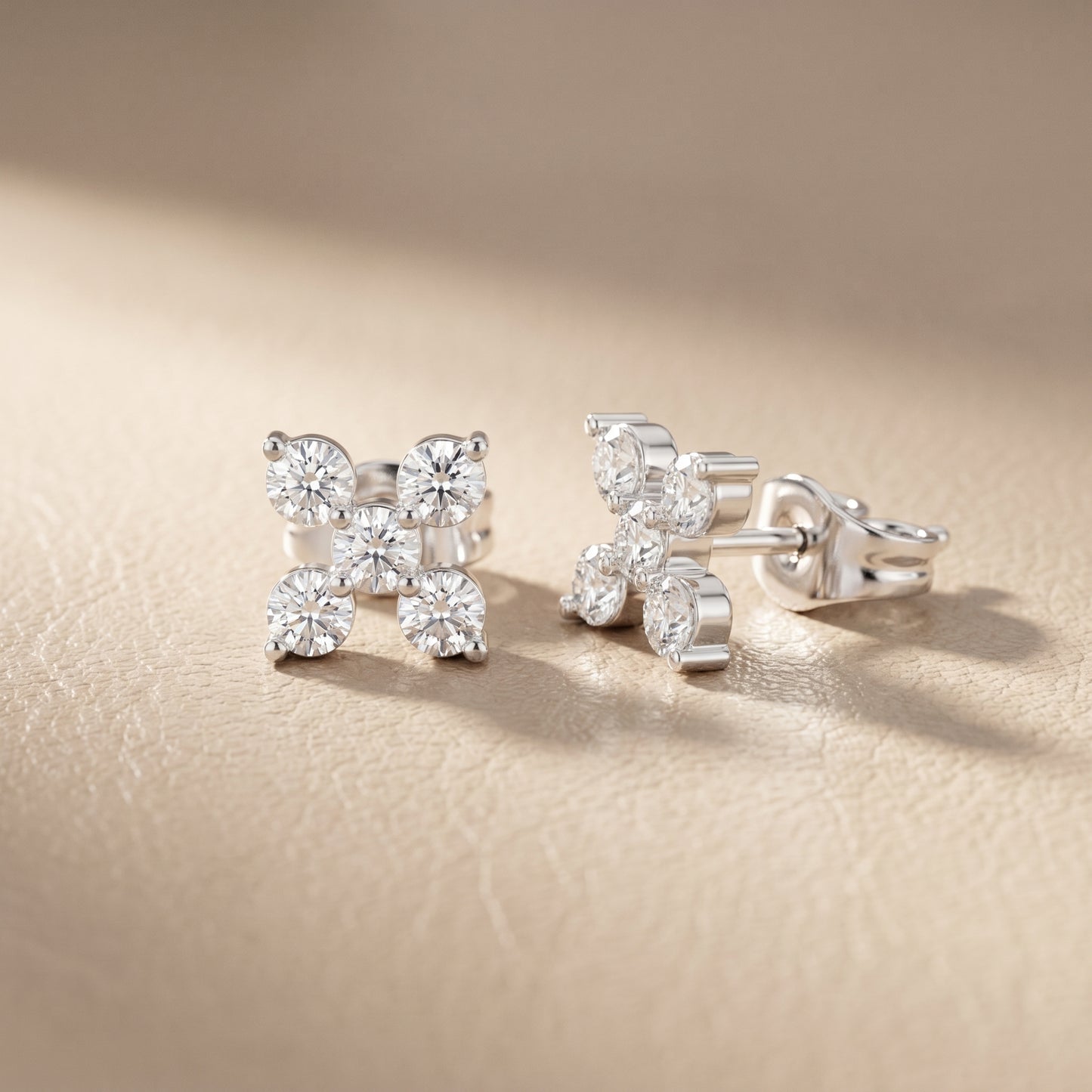 Round Cut Lab Grown Diamond Stud Earrings in Silver