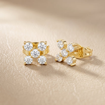 Round Cut Lab Grown Diamond Stud Earrings in Yellow Gold
