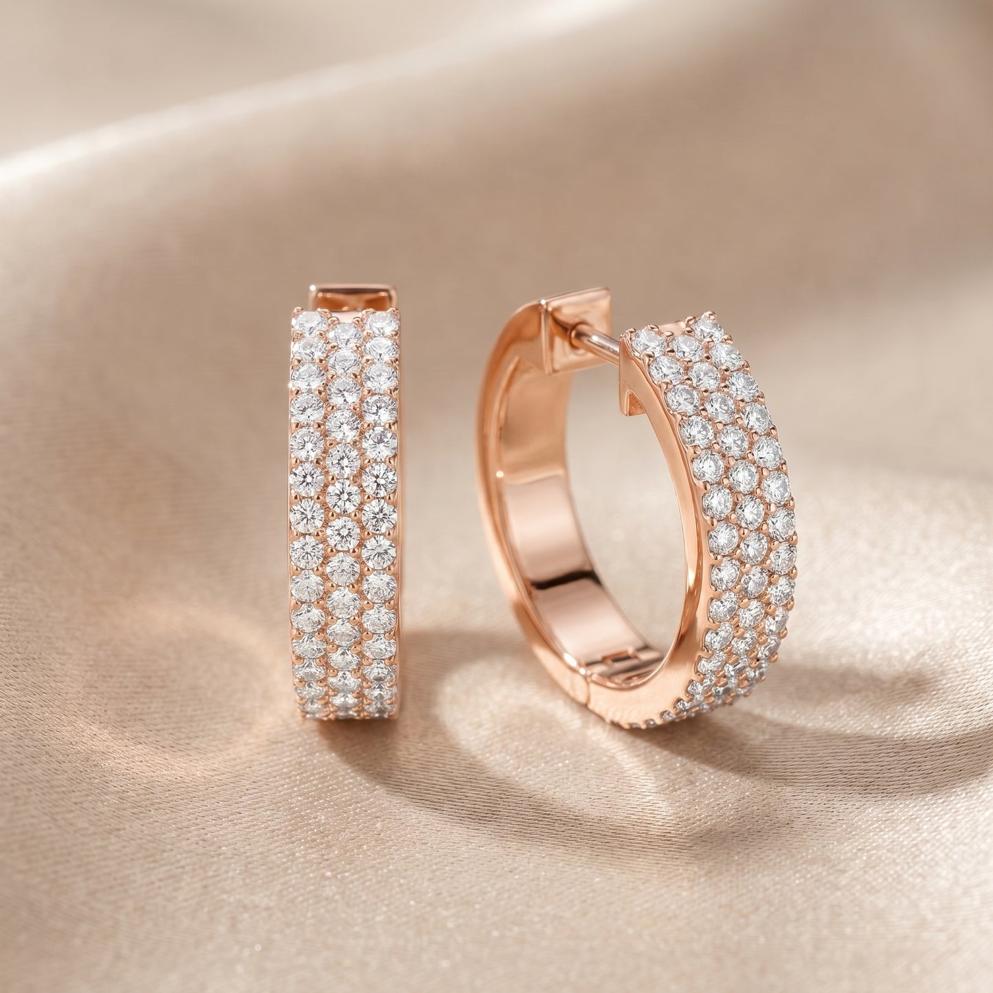 Round Cut Lab Grown Diamond Hoop Earrings in Rose Gold