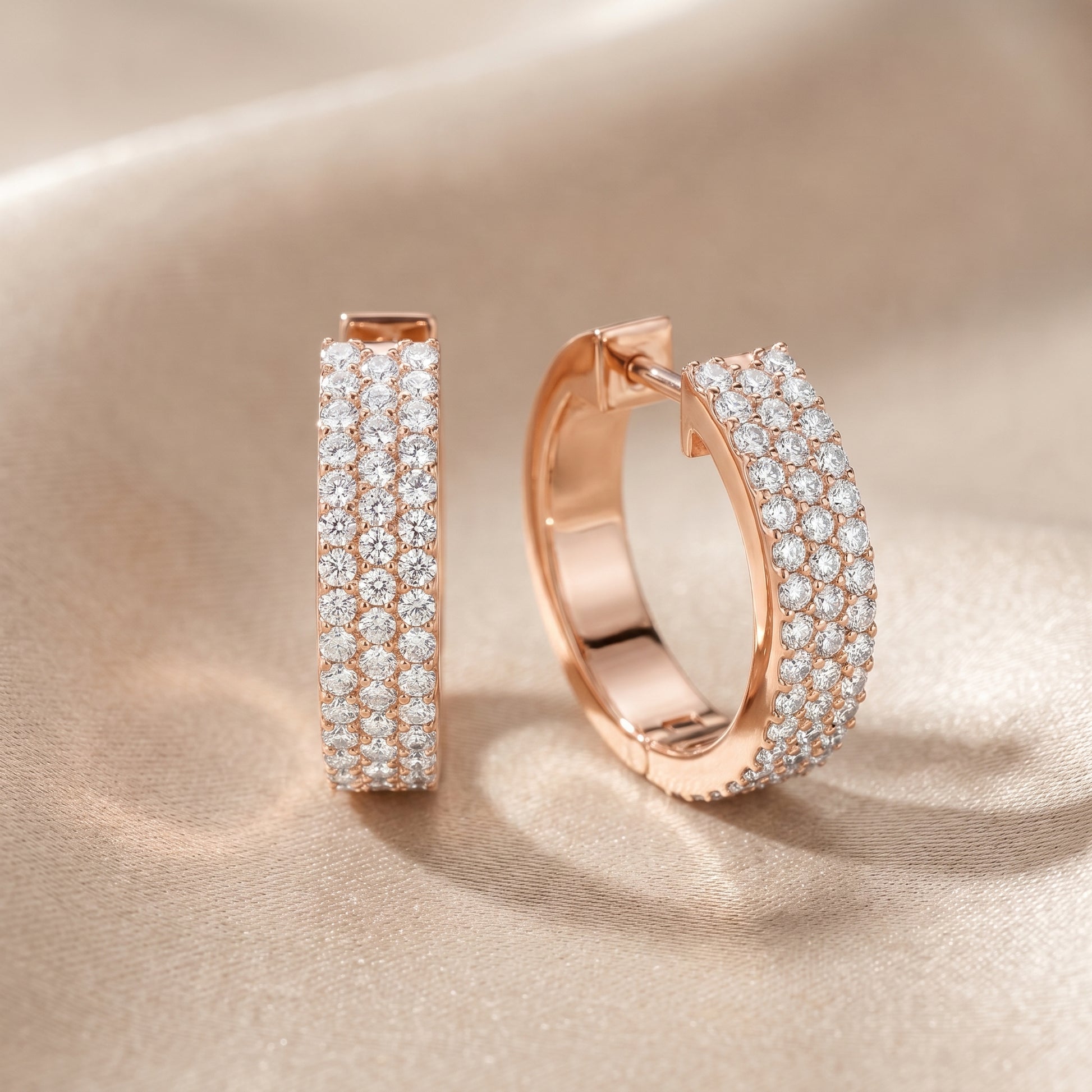 Round Cut Lab Grown Diamond Hoop Earrings in Rose Gold