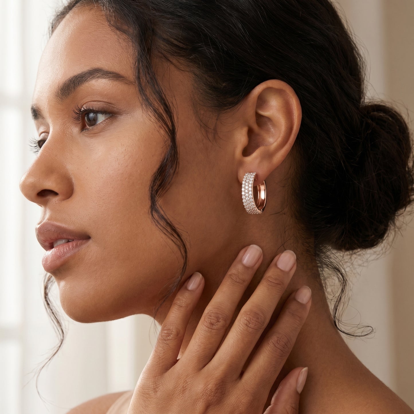 Round Cut Lab Grown Diamond Hoop Earrings in Rose Gold