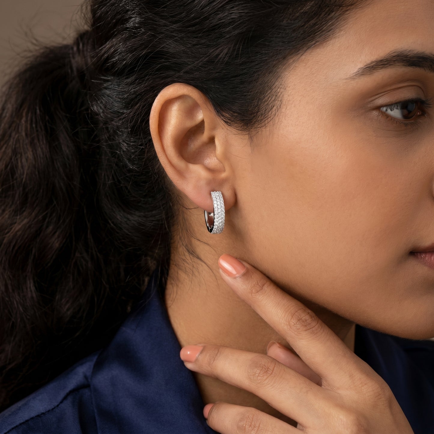 Round Cut Lab Grown Diamond Hoop Earrings in Platinum