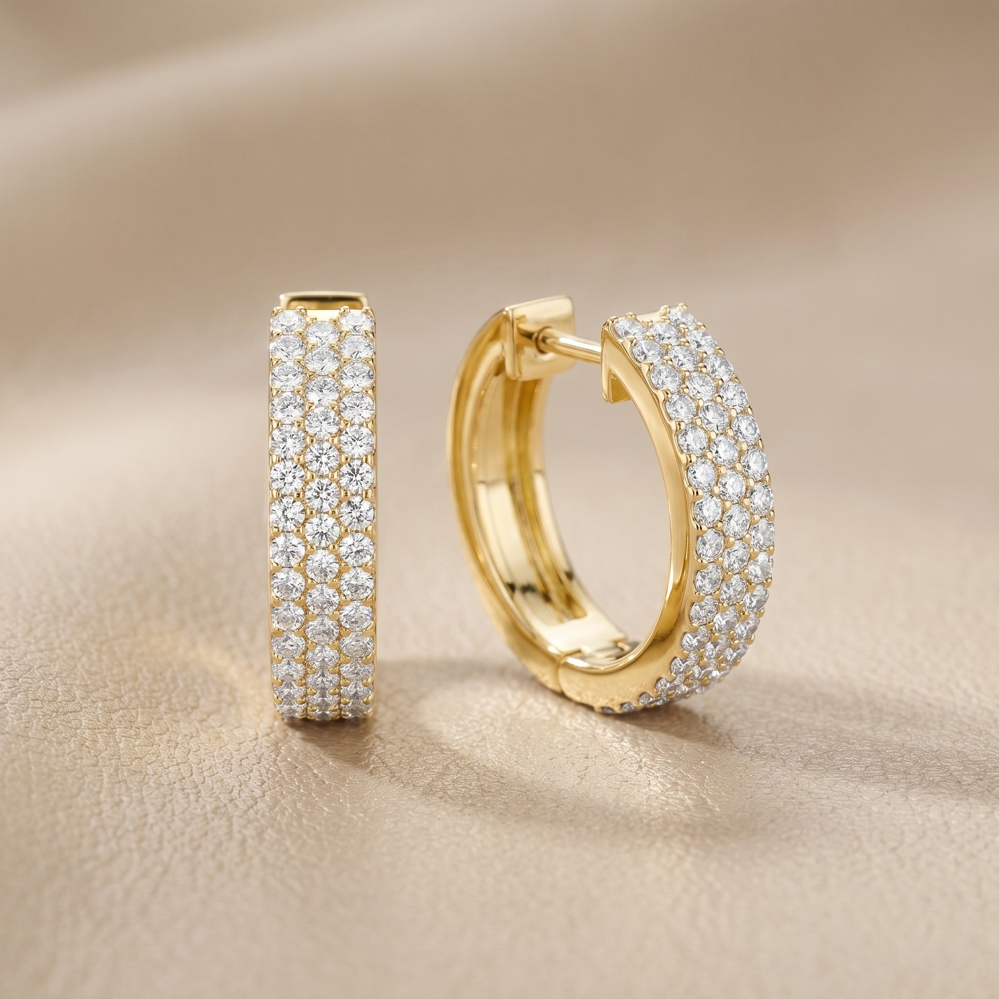 Round Cut Lab Grown Diamond Hoop Earrings in Yellow Gold