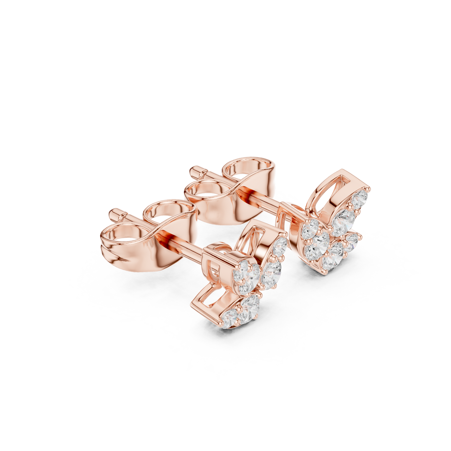 Round Cut Lab Grown Diamond Stud Earrings in Rose Gold