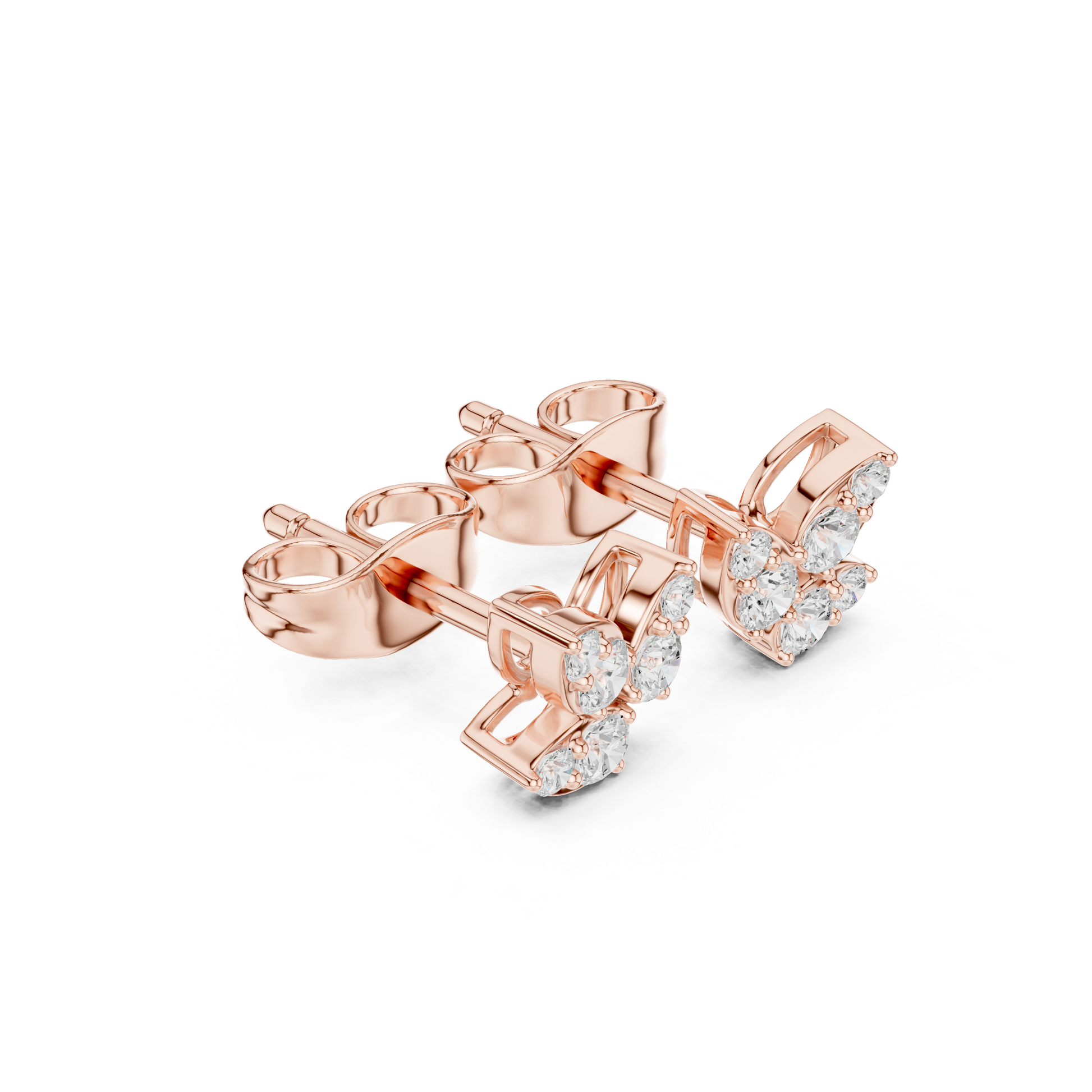 Round Cut Lab Grown Diamond Stud Earrings in Rose Gold