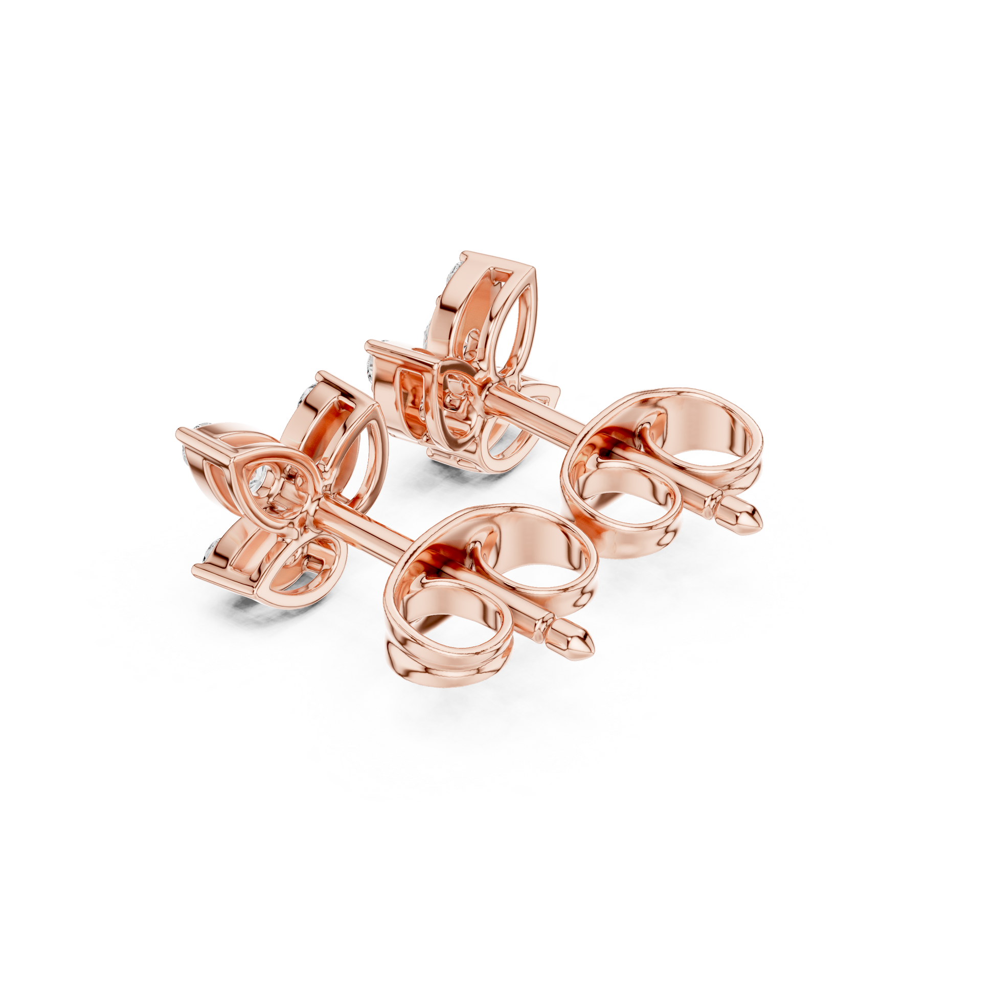 Round Cut Lab Grown Diamond Stud Earrings in Rose Gold