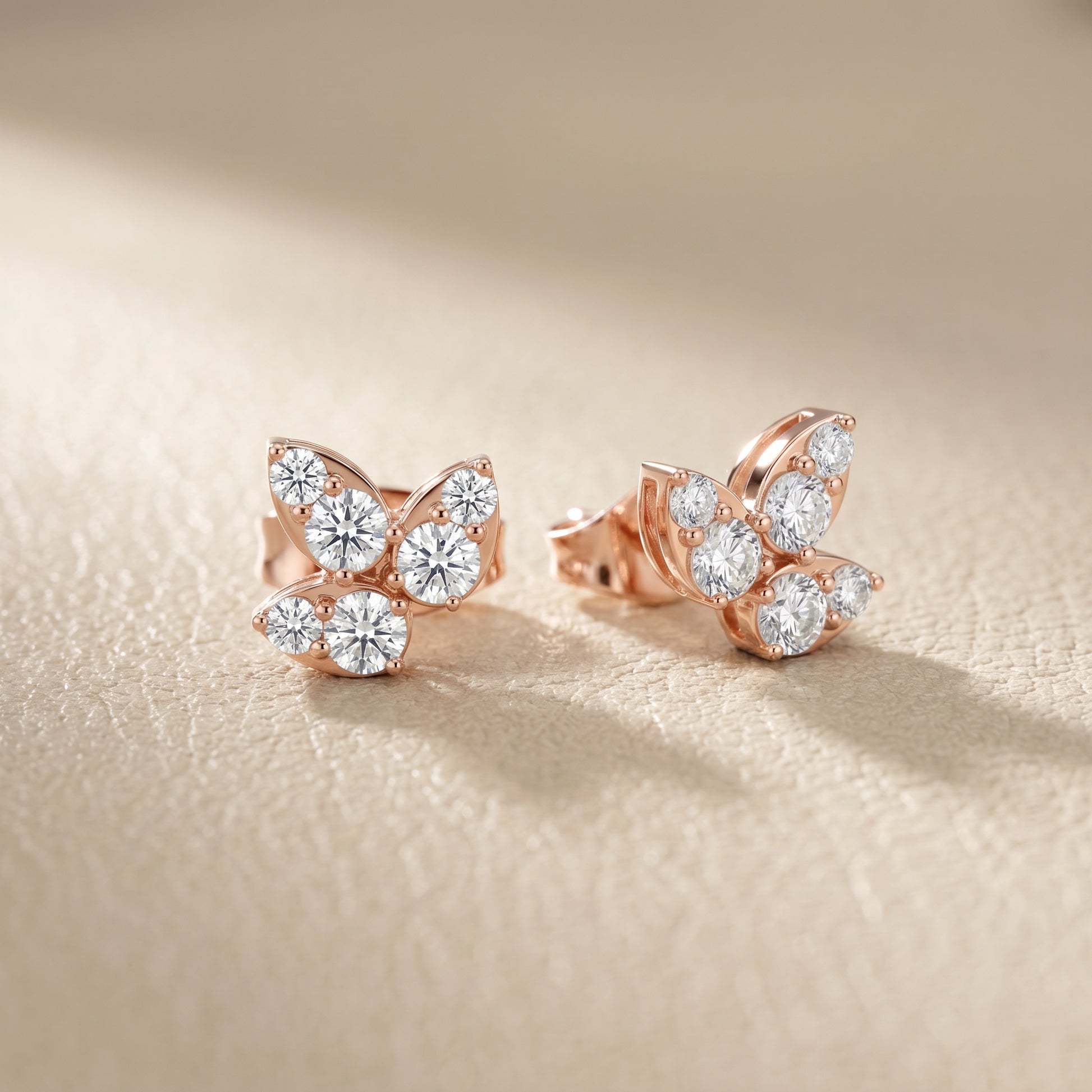 Round Cut Lab Grown Diamond Stud Earrings in Rose Gold