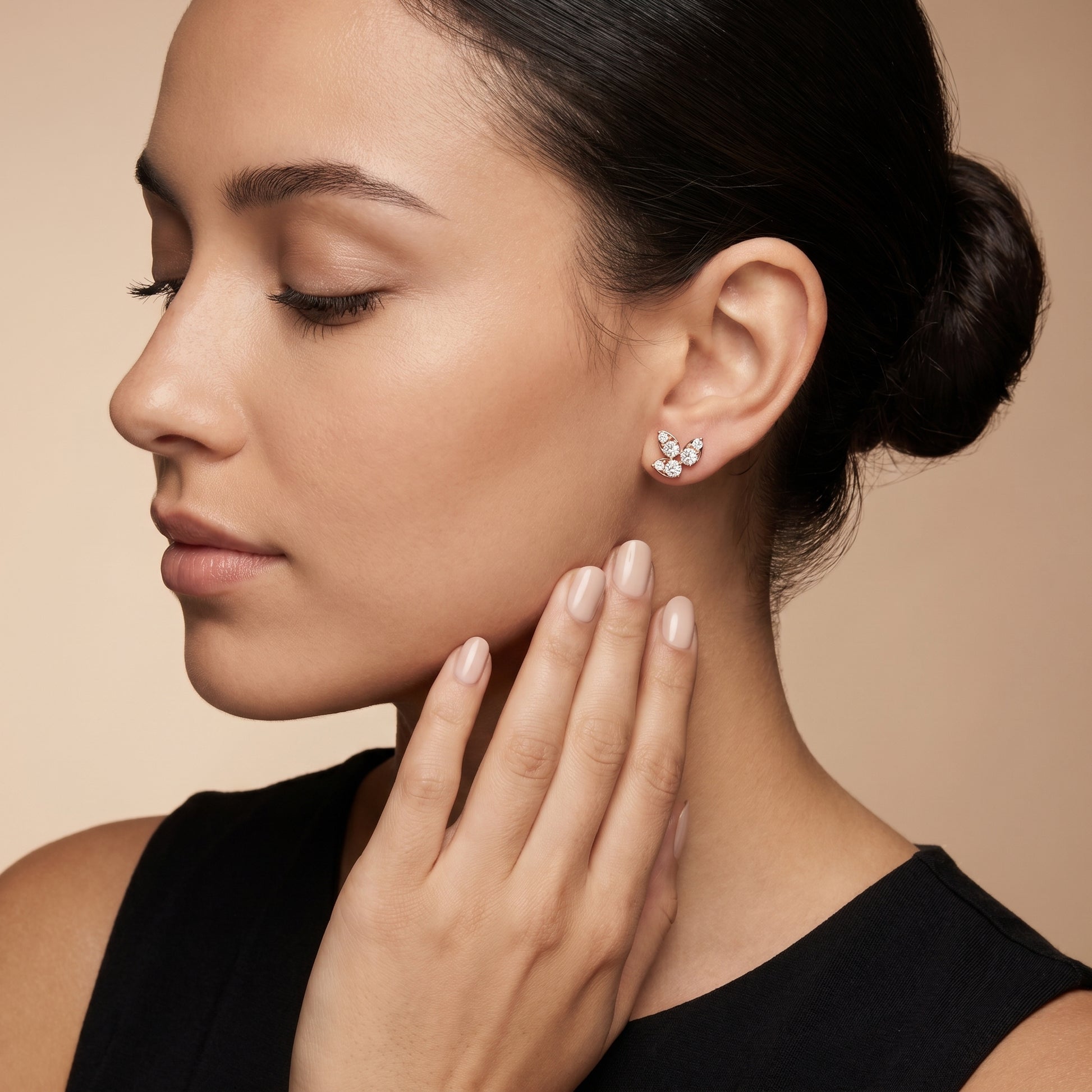 Round Cut Lab Grown Diamond Stud Earrings in Rose Gold