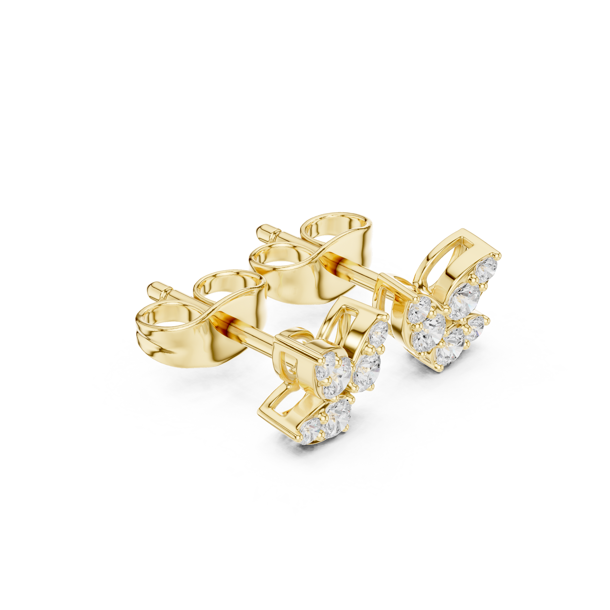 Round Cut Lab Grown Diamond Stud Earrings in Yellow Gold